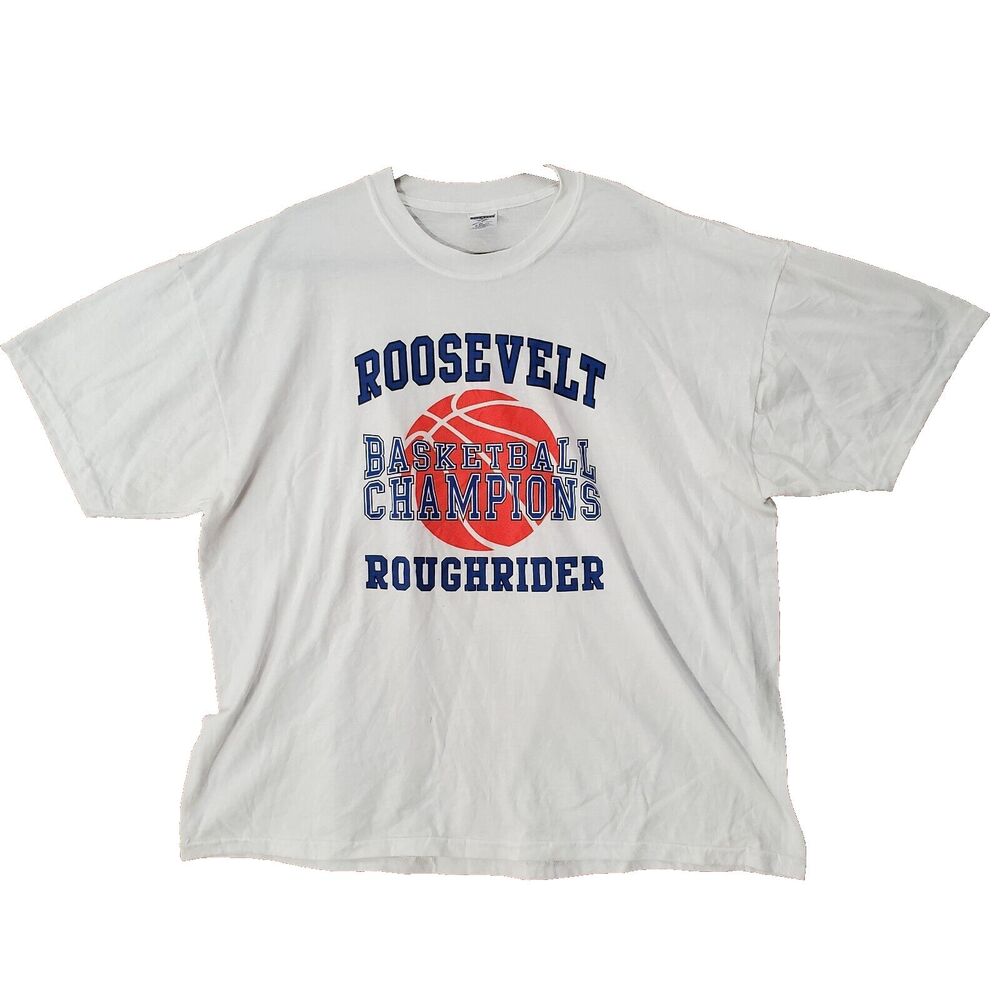 Roosevelt Roughriders Basketball Champions Men’s 2X White Graphic T-Shirt SS